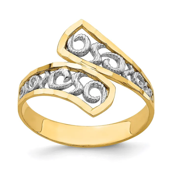 Goldia Rings 14k Yellow Gold wRhodium DiamondCut ByPass Ring