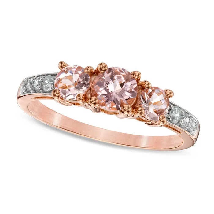 Goldia Rings 50mm Morganite and 010 CT TW Natural Diamond Three Stone Engagement Ring in Solid 10K Rose Gold