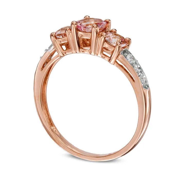 Goldia Rings 50mm Morganite and 010 CT TW Natural Diamond Three Stone Engagement Ring in Solid 10K Rose Gold Goldia Rings 50mm Morganite and 010 CT TW Natural Diamond Three Stone Engagement Ring in Solid 10K Rose Gold