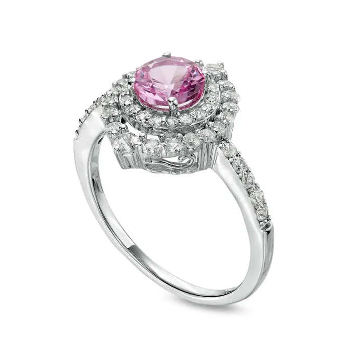 Goldia Rings 60mm Pink and White LabCreated Sapphire Double Crown Frame Ring in Sterling Silver Goldia Rings 60mm Pink and White LabCreated Sapphire Double Crown Frame Ring in Sterling Silver