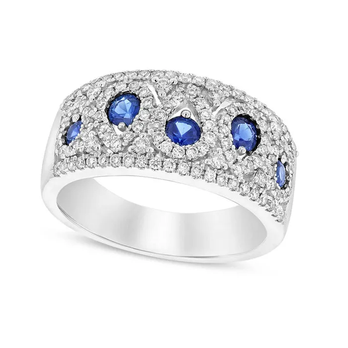 Goldia Rings Blue Sapphire and 063 CT TW Natural Diamond Alternating PearShaped Band in Solid 14K White Gold Goldia Rings Blue Sapphire and 063 CT TW Natural Diamond Alternating PearShaped Band in Solid 14K White Gold