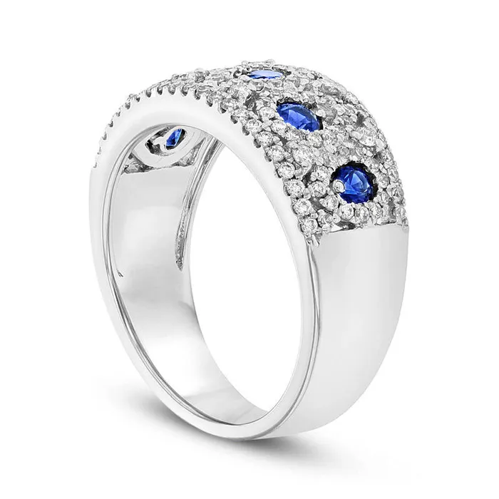 Goldia Rings Blue Sapphire and 063 CT TW Natural Diamond Alternating PearShaped Band in Solid 14K White Gold Goldia Rings Blue Sapphire and 063 CT TW Natural Diamond Alternating PearShaped Band in Solid 14K White Gold