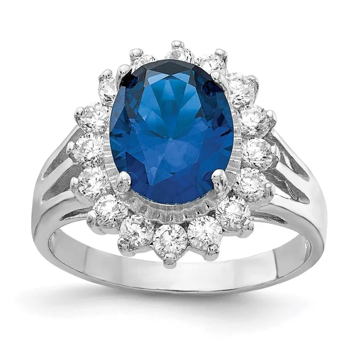 Goldia Rings Cheryl M Sterling Silver Rhodiumplated Brilliantcut Lab Created Dark Blue Spinel and Brilliantcut White CZ Oval Halo Ring Goldia Rings Cheryl M Sterling Silver Rhodiumplated Brilliantcut Lab Created Dark Blue Spinel and Brilliantcut White CZ Oval Halo Ring