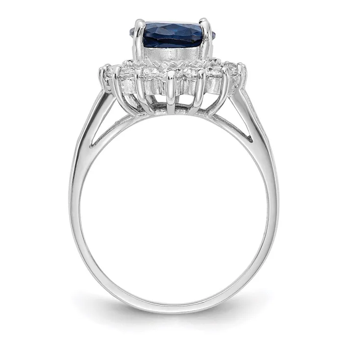 Goldia Rings Cheryl M Sterling Silver Rhodiumplated Brilliantcut Lab Created Dark Blue Spinel and Brilliantcut White CZ Oval Halo Ring
