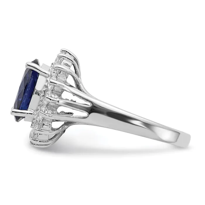 Goldia Rings Cheryl M Sterling Silver Rhodiumplated Brilliantcut Lab Created Dark Blue Spinel and Brilliantcut White CZ Oval Halo Ring