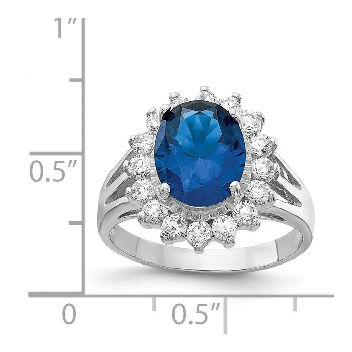Goldia Rings Cheryl M Sterling Silver Rhodiumplated Brilliantcut Lab Created Dark Blue Spinel and Brilliantcut White CZ Oval Halo Ring