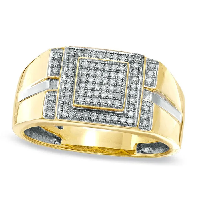 Goldia Rings Mens 025 CT TW Natural Diamond Micro Cluster Square Stepped Ring in Solid 10K Yellow Gold Goldia Rings Mens 025 CT TW Natural Diamond Micro Cluster Square Stepped Ring in Solid 10K Yellow Gold
