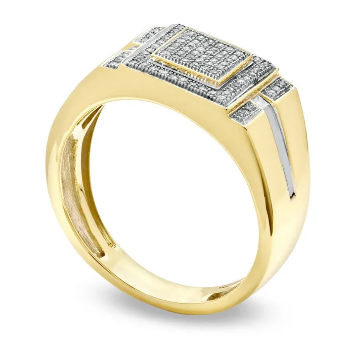 Goldia Rings Mens 025 CT TW Natural Diamond Micro Cluster Square Stepped Ring in Solid 10K Yellow Gold Goldia Rings Mens 025 CT TW Natural Diamond Micro Cluster Square Stepped Ring in Solid 10K Yellow Gold