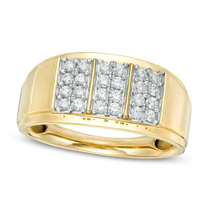 Goldia Rings Mens 050 CT TW Composite Natural Diamond Linear Triple Row Ring in Solid 10K Yellow Gold Goldia Rings Mens 050 CT TW Composite Natural Diamond Linear Triple Row Ring in Solid 10K Yellow Gold