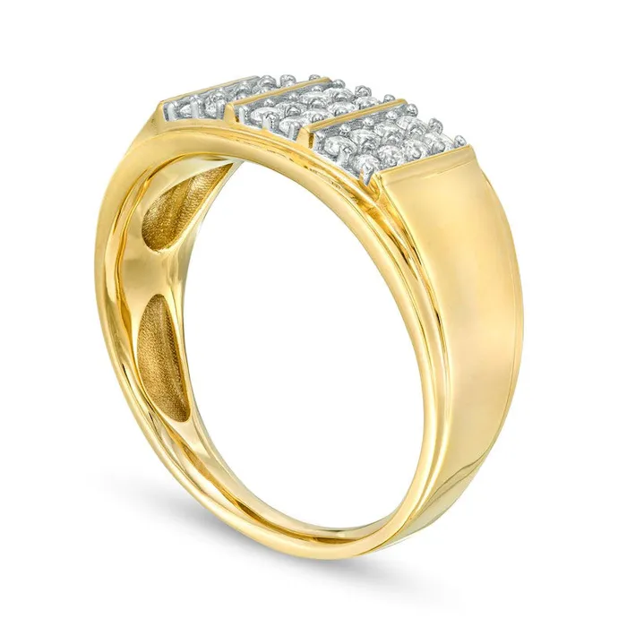 Goldia Rings Mens 050 CT TW Composite Natural Diamond Linear Triple Row Ring in Solid 10K Yellow Gold Goldia Rings Mens 050 CT TW Composite Natural Diamond Linear Triple Row Ring in Solid 10K Yellow Gold