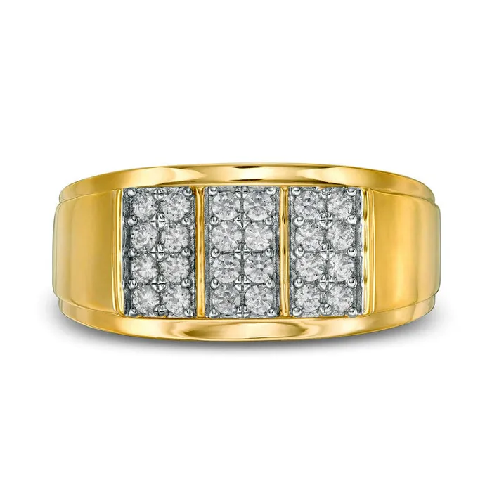 Goldia Rings Mens 050 CT TW Composite Natural Diamond Linear Triple Row Ring in Solid 10K Yellow Gold Goldia Rings Mens 050 CT TW Composite Natural Diamond Linear Triple Row Ring in Solid 10K Yellow Gold