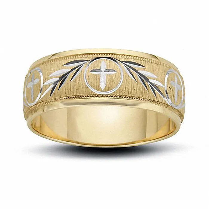 Goldia Rings Mens 80mm Cross and Ivy Engraved Wedding Band in Solid 14K Gold Goldia Rings Mens 80mm Cross and Ivy Engraved Wedding Band in Solid 14K Gold
