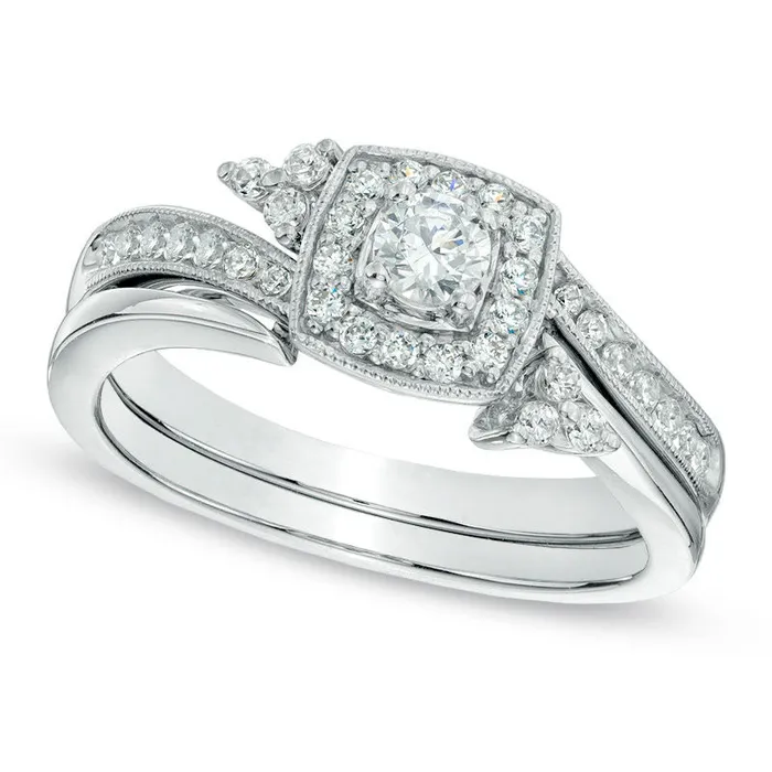 Goldia Rings Previously Owned 050 CT TW Natural Diamond Square Frame Bridal Engagement Ring Set in Solid 10K White Gold Goldia Rings Previously Owned 050 CT TW Natural Diamond Square Frame Bridal Engagement Ring Set in Solid 10K White Gold