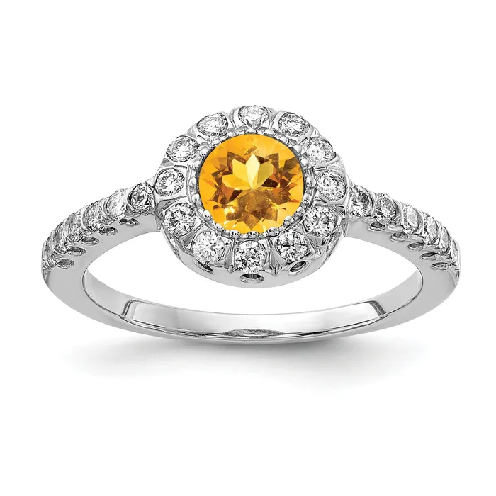 Goldia Rings Solid 14k White Gold 5mm Simulated Citrine VS CZ Ring