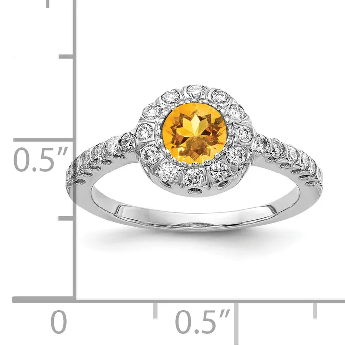 Goldia Rings Solid 14k White Gold 5mm Simulated Citrine VS CZ Ring