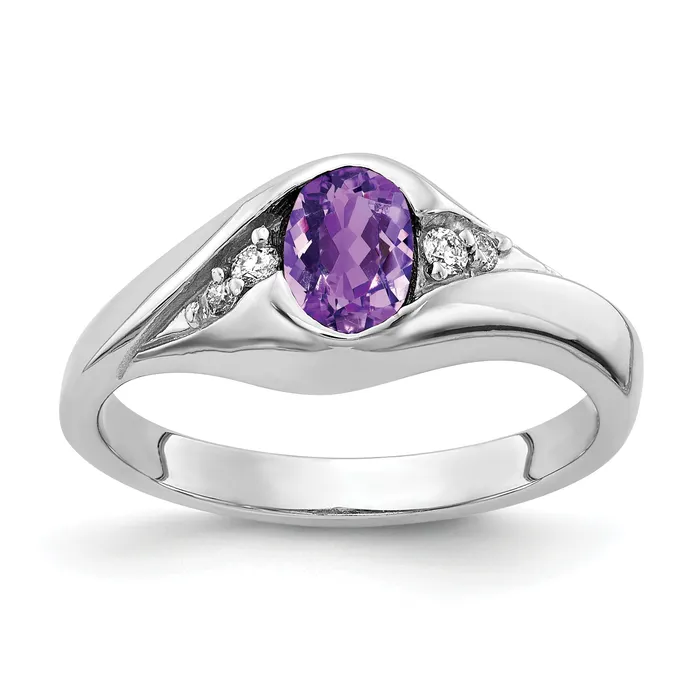Goldia Rings Solid 14k White Gold 6x4mm Oval Simulated Amethyst AAA CZ Ring Goldia Rings Solid 14k White Gold 6x4mm Oval Simulated Amethyst AAA CZ Ring
