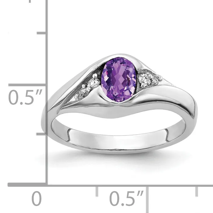 Goldia Rings Solid 14k White Gold 6x4mm Oval Simulated Amethyst AAA CZ Ring
