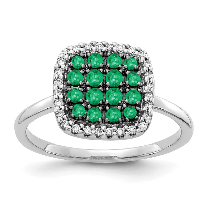 Goldia Rings Solid 14k White Gold Simulated CZ and Emerald Ring