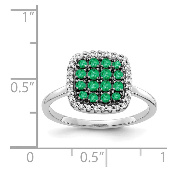 Goldia Rings Solid 14k White Gold Simulated CZ and Emerald Ring