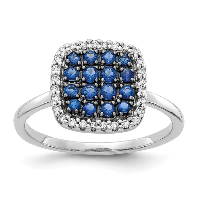 Goldia Rings Solid 14k White Gold Simulated CZ and Sapphire Ring