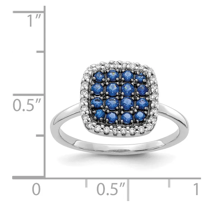 Goldia Rings Solid 14k White Gold Simulated CZ and Sapphire Ring