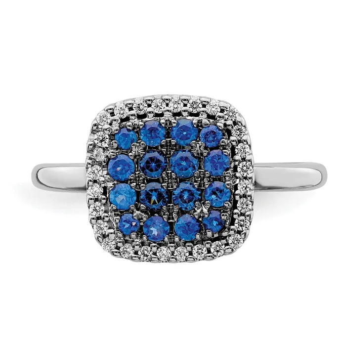Goldia Rings Solid 14k White Gold Simulated CZ and Sapphire Ring