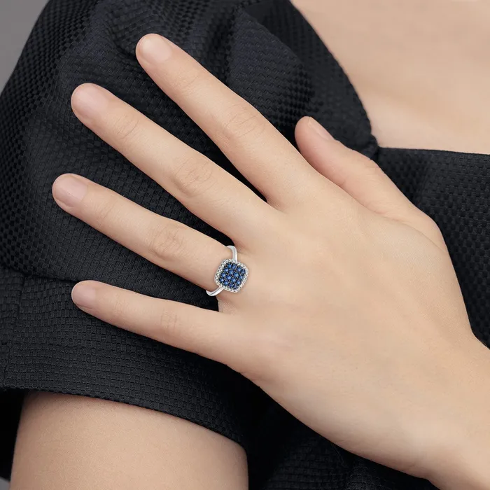 Goldia Rings Solid 14k White Gold Simulated CZ and Sapphire Ring