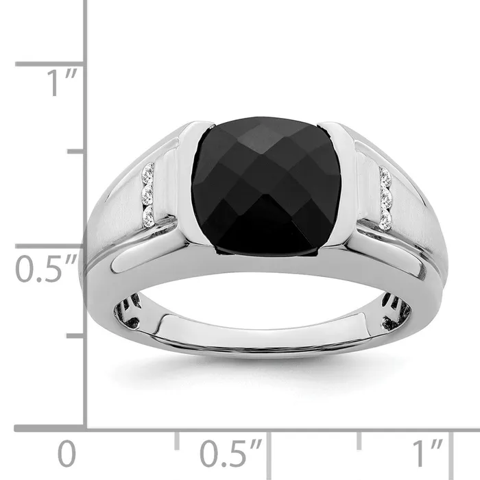 Goldia Rings Solid 14k White Gold Simulated Onyx and CZ Mens Ring