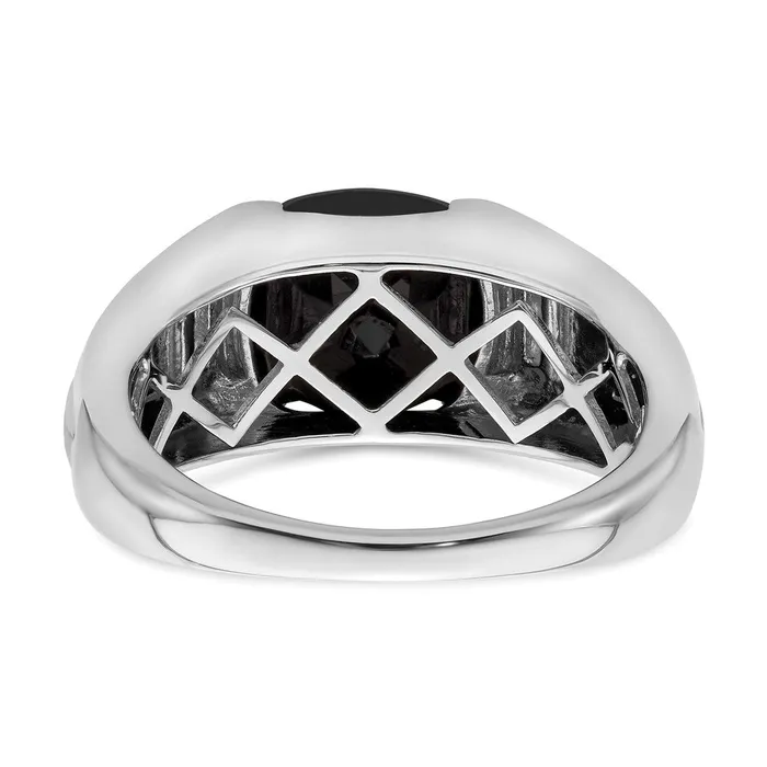 Goldia Rings Solid 14k White Gold Simulated Onyx and CZ Mens Ring