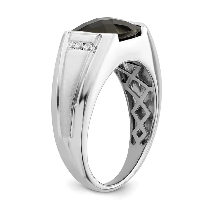 Goldia Rings Solid 14k White Gold Simulated Onyx and CZ Mens Ring