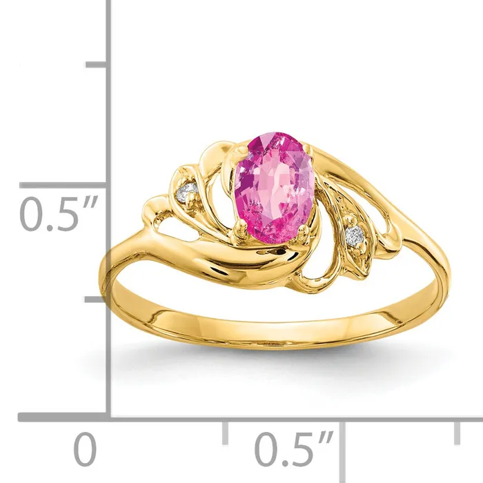 Goldia Rings Solid 14k Yellow Gold 6x4mm Oval PinK Simulated Sapphire VS CZ Ring
