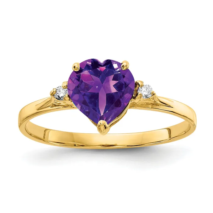 Goldia Rings Solid 14k Yellow Gold 7mm Heart Simulated Amethyst AAA CZ Ring Goldia Rings Solid 14k Yellow Gold 7mm Heart Simulated Amethyst AAA CZ Ring