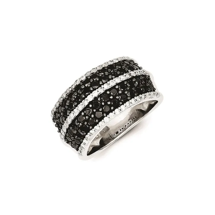 Goldia Rings Sterling Silver Black and White Diamond Ring