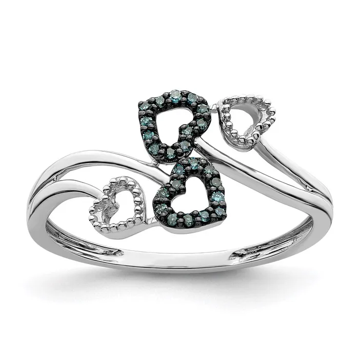 Goldia Rings Sterling Silver Rhod Plated Blue and White Diamond Multi Heart Ring