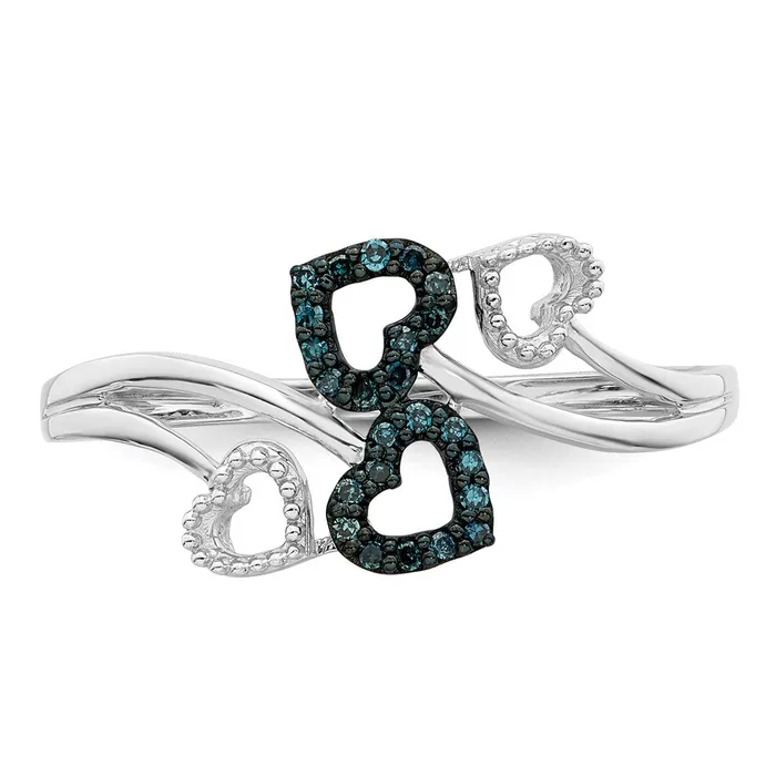 Goldia Rings Sterling Silver Rhod Plated Blue and White Diamond Multi Heart Ring