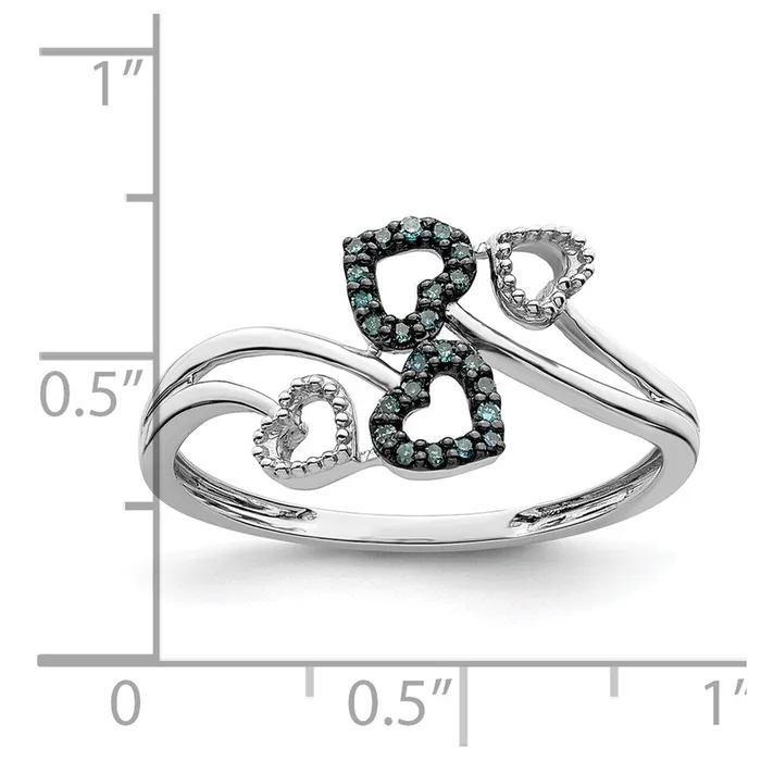 Goldia Rings Sterling Silver Rhod Plated Blue and White Diamond Multi Heart Ring
