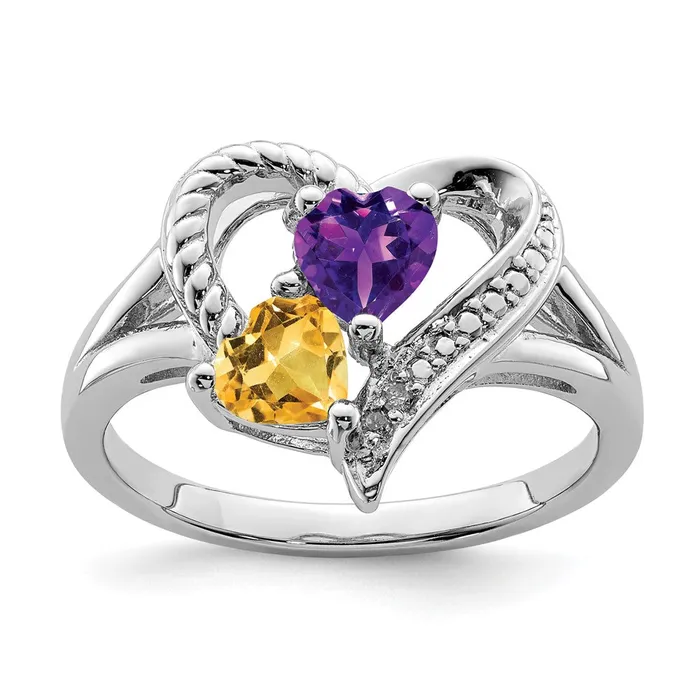 Goldia Rings Sterling Silver Rhodium Amethyst u0026 Citrine Diamond Ring