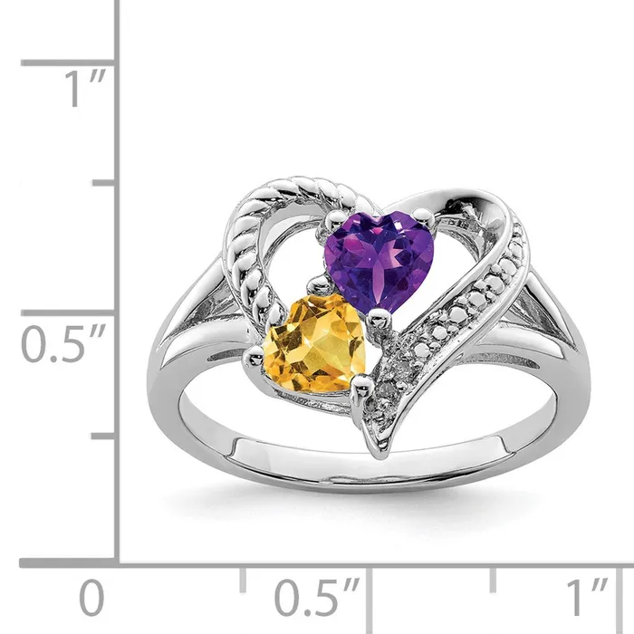 Goldia Rings Sterling Silver Rhodium Amethyst u0026 Citrine Diamond Ring