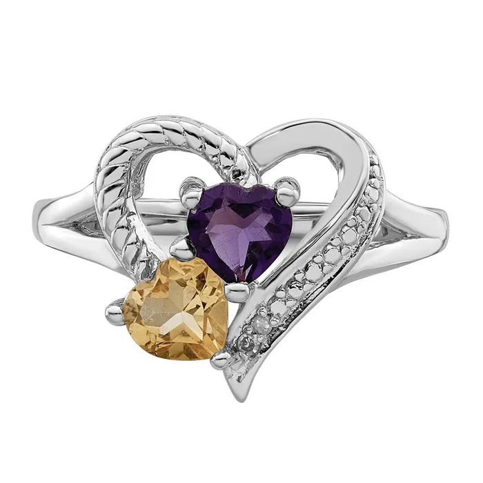 Goldia Rings Sterling Silver Rhodium Amethyst u0026 Citrine Diamond Ring
