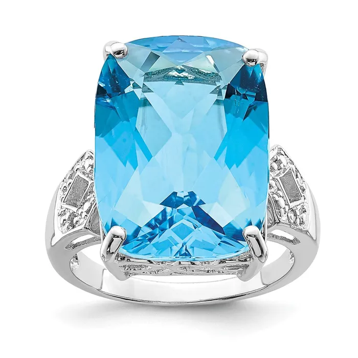 Goldia Rings Sterling Silver Rhodium Blue Topaz u0026 Diamond Ring