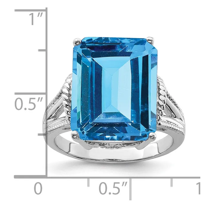Goldia Rings Sterling Silver Rhodium CheckerCut Blue Topaz Ring