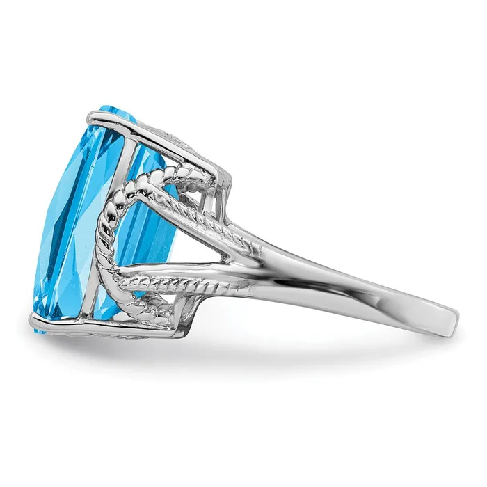 Goldia Rings Sterling Silver Rhodium CheckerCut Blue Topaz Ring