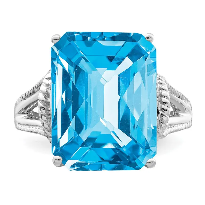 Goldia Rings Sterling Silver Rhodium CheckerCut Blue Topaz Ring