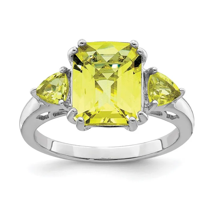 Goldia Rings Sterling Silver Rhodium CheckerCut Lemon Quartz Ring
