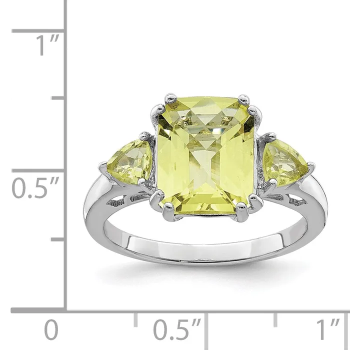 Goldia Rings Sterling Silver Rhodium CheckerCut Lemon Quartz Ring
