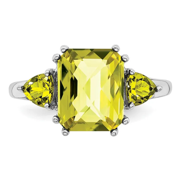 Goldia Rings Sterling Silver Rhodium CheckerCut Lemon Quartz Ring