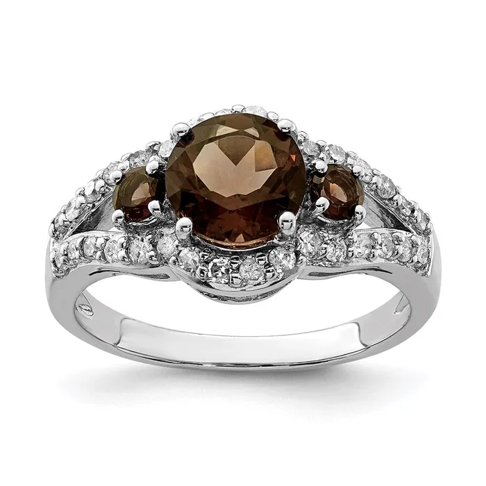 Goldia Rings Sterling Silver Rhodium Diamond u0026 Smoky Quartz Ring