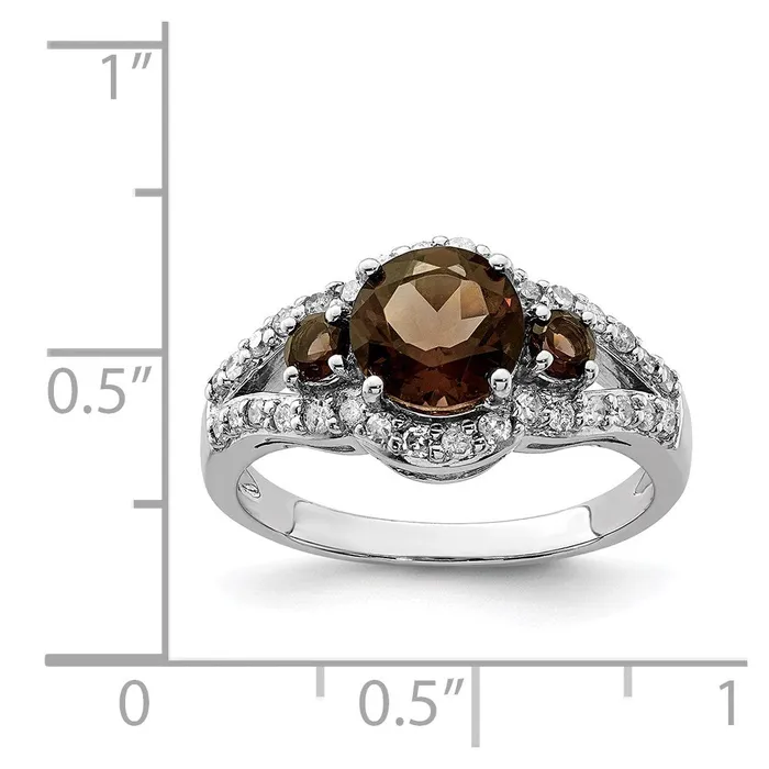 Goldia Rings Sterling Silver Rhodium Diamond u0026 Smoky Quartz Ring