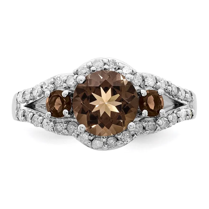 Goldia Rings Sterling Silver Rhodium Diamond u0026 Smoky Quartz Ring