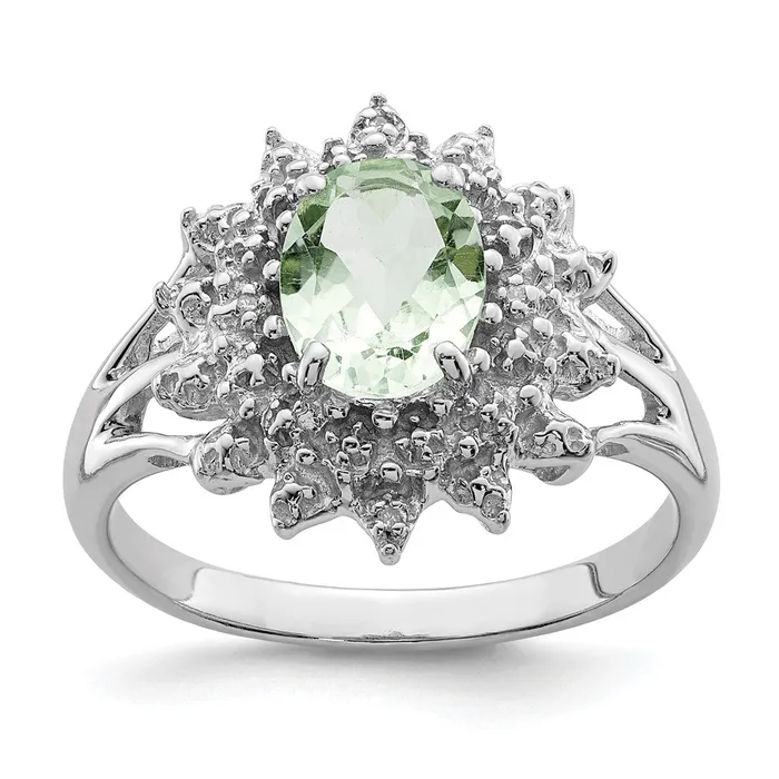 Goldia Rings Sterling Silver Rhodium Green Quartz u0026 Diamond Ring